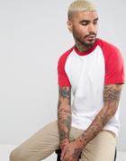 Pull & Bear Raglan T-shirt In Red - White