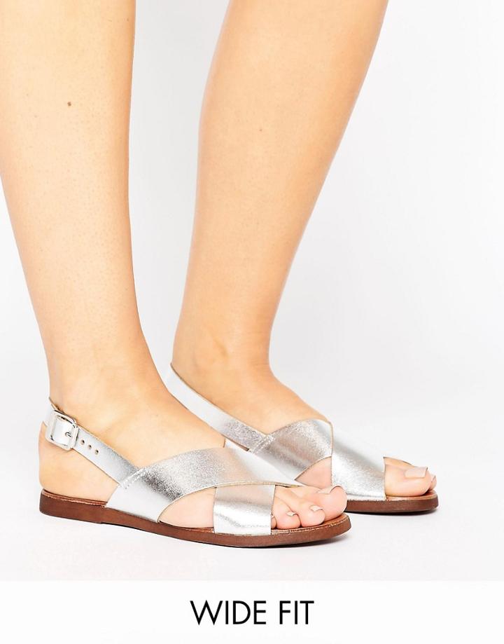 New Look Wide Fit Suede Cross Strap Sandal - Silver