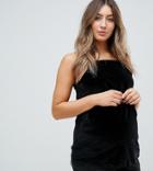 Asos Maternity Cami In Velvet With Mesh Hem Detail And Square Neck - Black