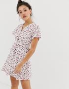 Daisy Street Button Down Tea Dress In Vintage Floral Print - White