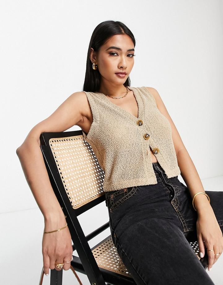 Asos Design Textured Vest In Camel-neutral