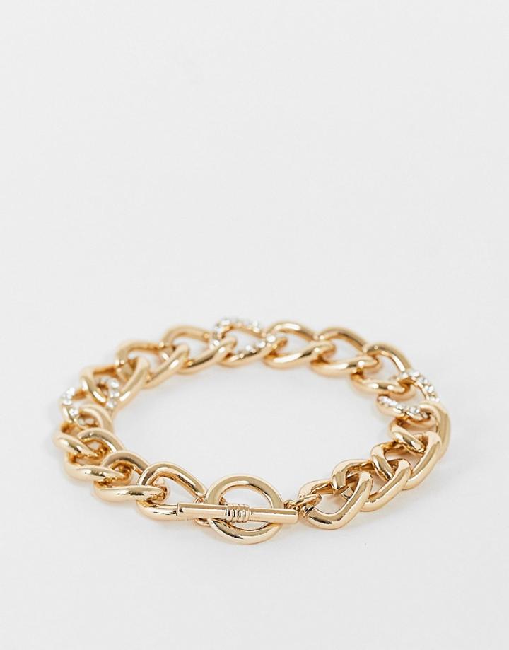 Topshop Pave Chain T Bar Bracelet In Gold