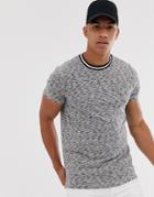 Asos Design Longline T-shirt With Contrast Tipping In Gray Interest Fabric