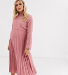Asos Design Maternity Pleated High Neck Midi Dress