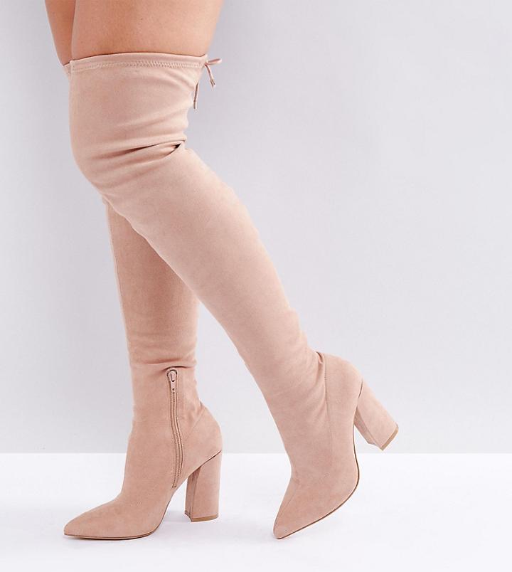 Asos Karma Wide Fit Pointy Over The Knee Boots - Beige