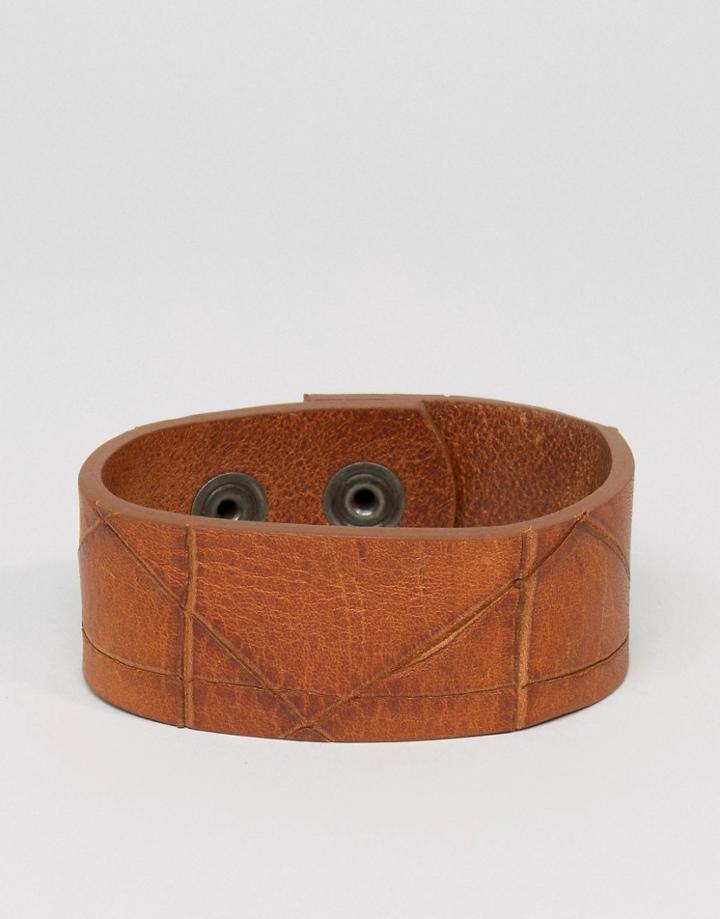 Diesel A-hustle Leather Cuff Bracelet In Tan - Tan