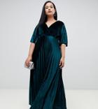 Asos Design Curve Kimono Pleated Velvet Maxi Dress - Green