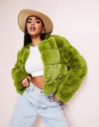 Asos Luxe Cropped Faux Fur Jacket In Chartreuse-green