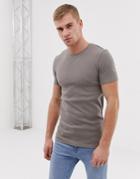 Asos Design Muscle Fit T-shirt With Crew Neck In Waffle In Beige - Beige