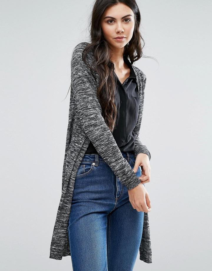 Vero Moda Long Line Fine Knit Cardigan - Gray