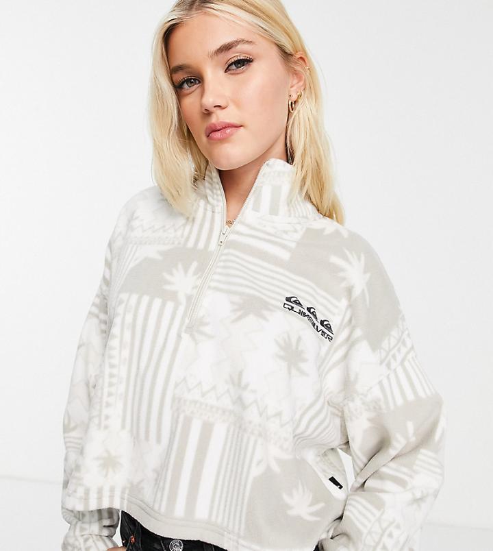Quiksilver Logo Aztec 1/4 Zip Cropped Fleece In Beige Exclusive At Asos-neutral