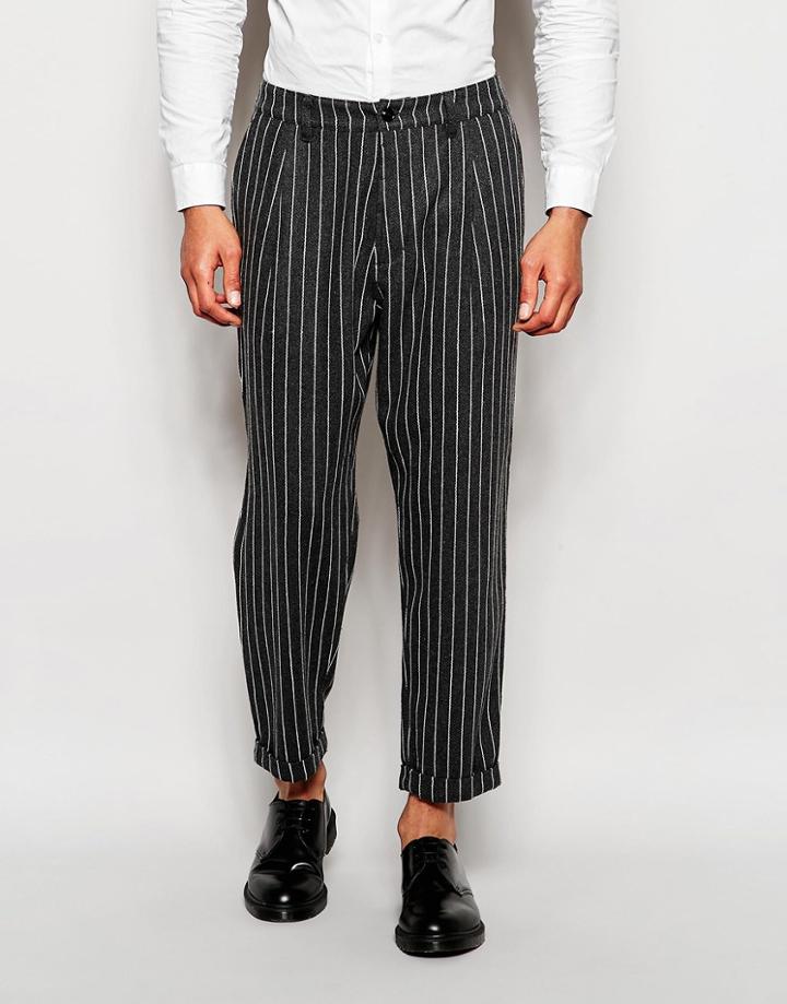Asos Wide Leg Pants In Pinstripe Charcoal - Charcoal