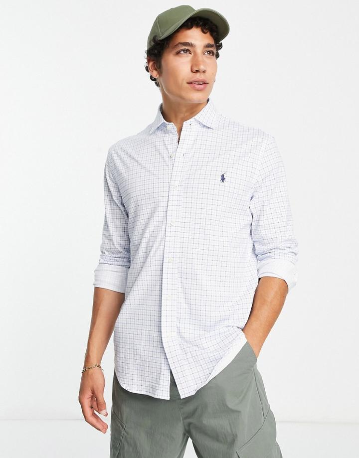 Polo Ralph Lauren Check Jersey Shirt With Pony Logo In Blue And White