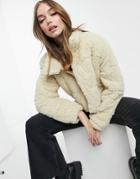 Brave Soul Shontelle Shearling Puffer Jacket In Cream-white
