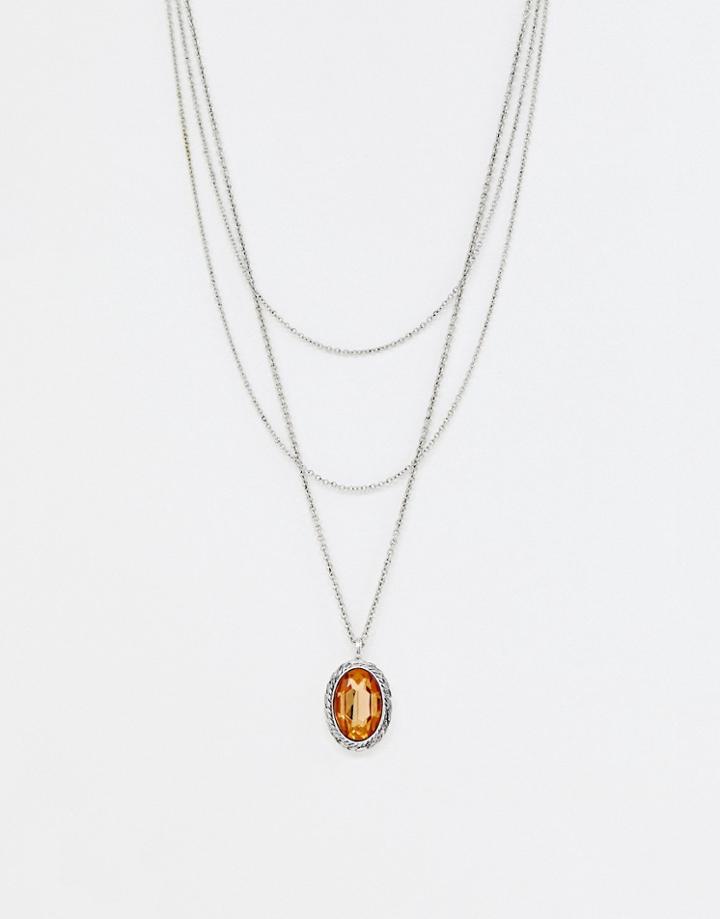 Sacred Hawk Multi Row Necklace With Charm - Silver