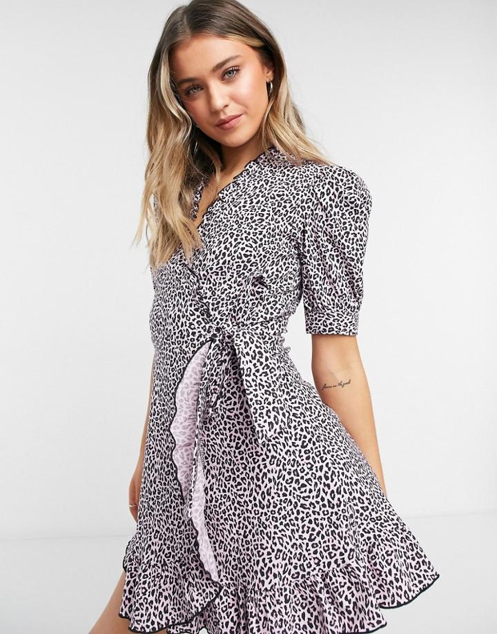 Topshop Animal Print Wrap Mini Dress In Pink