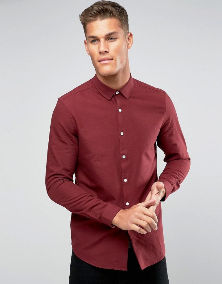 Asos Regular Fit Oxford Shirt In Burgundy - Red