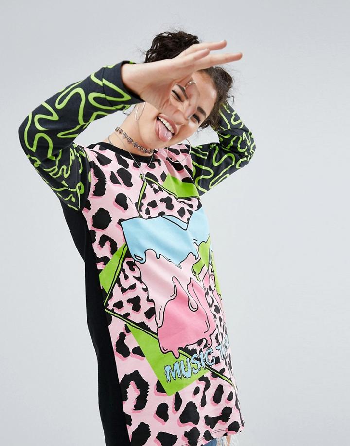 Asos X Mtv T-shirt With Long Sleeve And Logo Print - Multi
