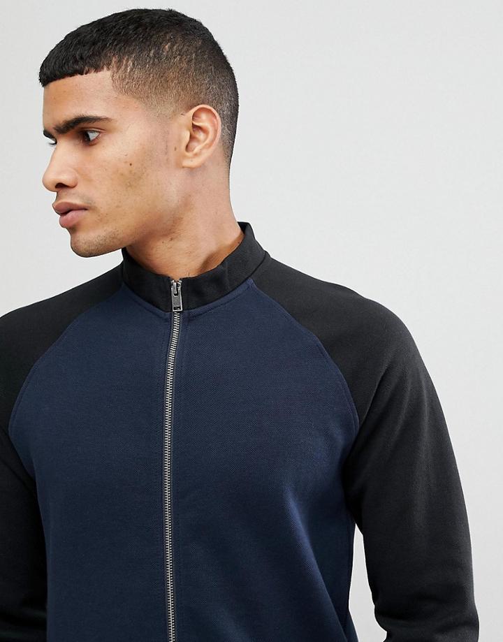 Selected Homme Track Sweat With Contrast Sleeve - Navy