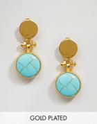 Ottoman Hands Turquoise Stone Disc Earrings - Gold