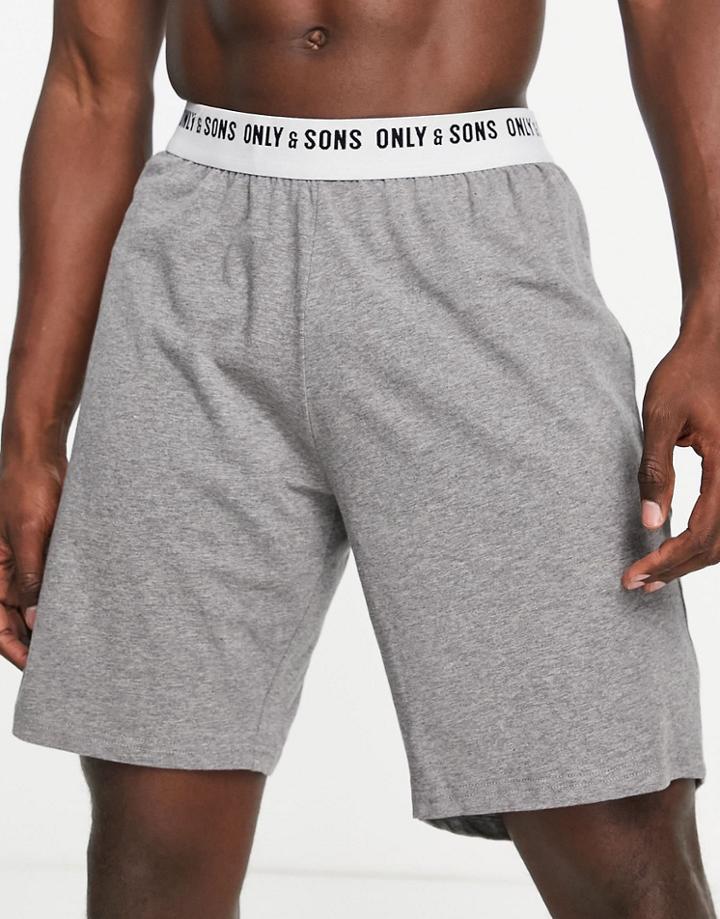 Only & Sons Lounge Shorts With Logo Waistband In Gray-grey