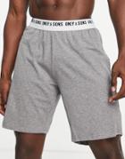 Only & Sons Lounge Shorts With Logo Waistband In Gray-grey