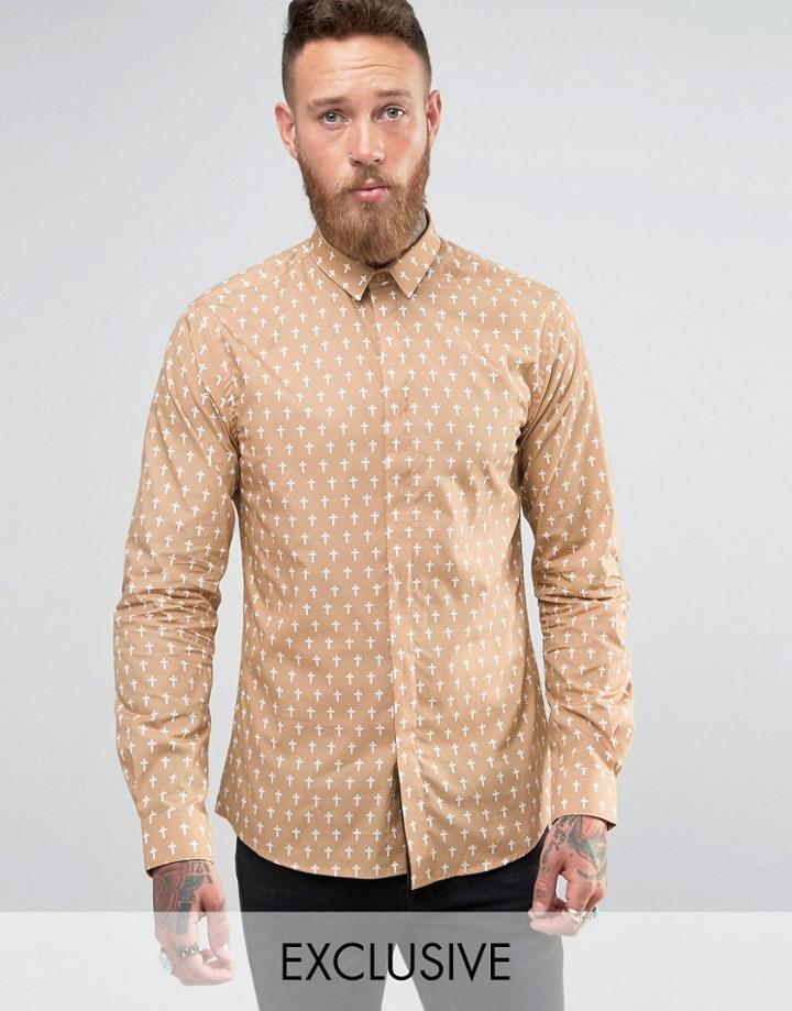 Noose And Monkey Cross Print Shirt - Tan