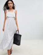 Asos Design Maxi Dress With Pephem In Mono Stripe - Multi