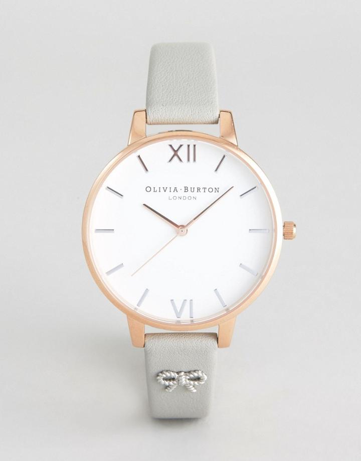 Olivia Burton Ob16vb06 Vintage Bow Leather Watch In Gray - Gray