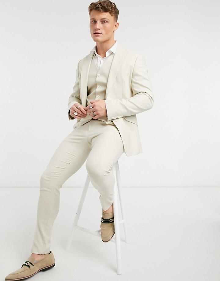 Asos Design Wedding Super Skinny Suit Pants In Stone Micro Texture-neutral