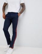 New Look Skinny Fit Pants With Side Stripe In Navy - Navy