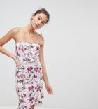 Silver Bloom Bandeau Dress With Frill Hem And Embellished Waist - Multi