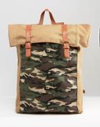 Asos Backpack With Camo Pocket - Tan