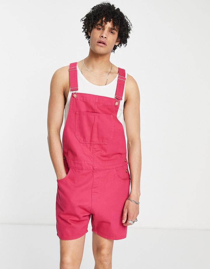 Asos Design Short Denim Overalls In Pink