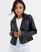 Asos Design Ultimate Leather Look Biker Jacket In Black