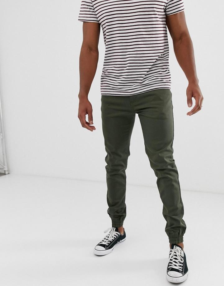Threadbare Slim Cuffed Chino Pants - Green