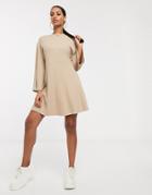 Asos Design Rib Oversized Smock Dress In Camel-neutral