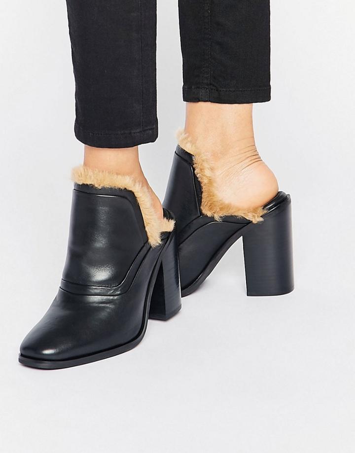 Sol Sana Fever Faux Fur Leather Heeled Mules - Black