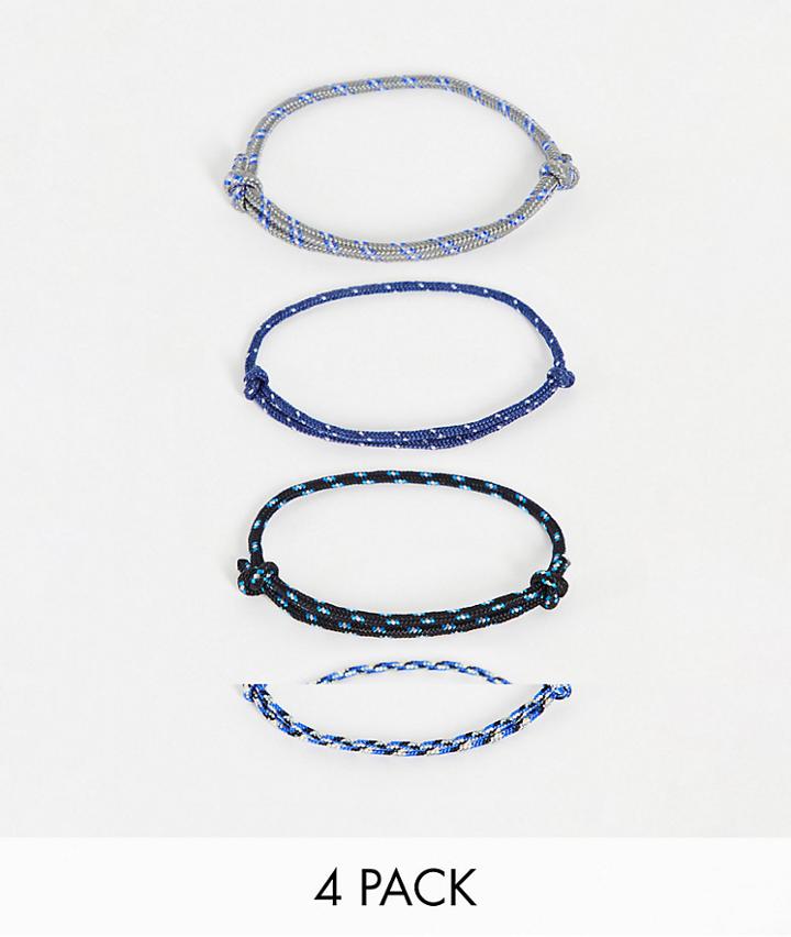 Asos Design 4-pack Skinny Cord Bracelets Set In Blue Tones-blues