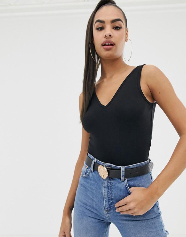 Asos Design V-neck Tank Body In Black - Black