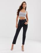 Asos Design High Waisted Belted Pencil Slim Jeans In Washed Black