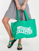 Asos Weekend Collective Canvas Tote Bag In Green