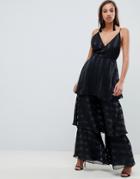Asos Design Occasion Jumpsuit With Tiered Leg In Satin Stripe-multi