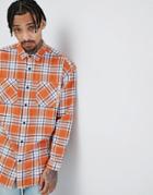 Asos Oversized Longline Check Shirt With Bleach Wash - Orange