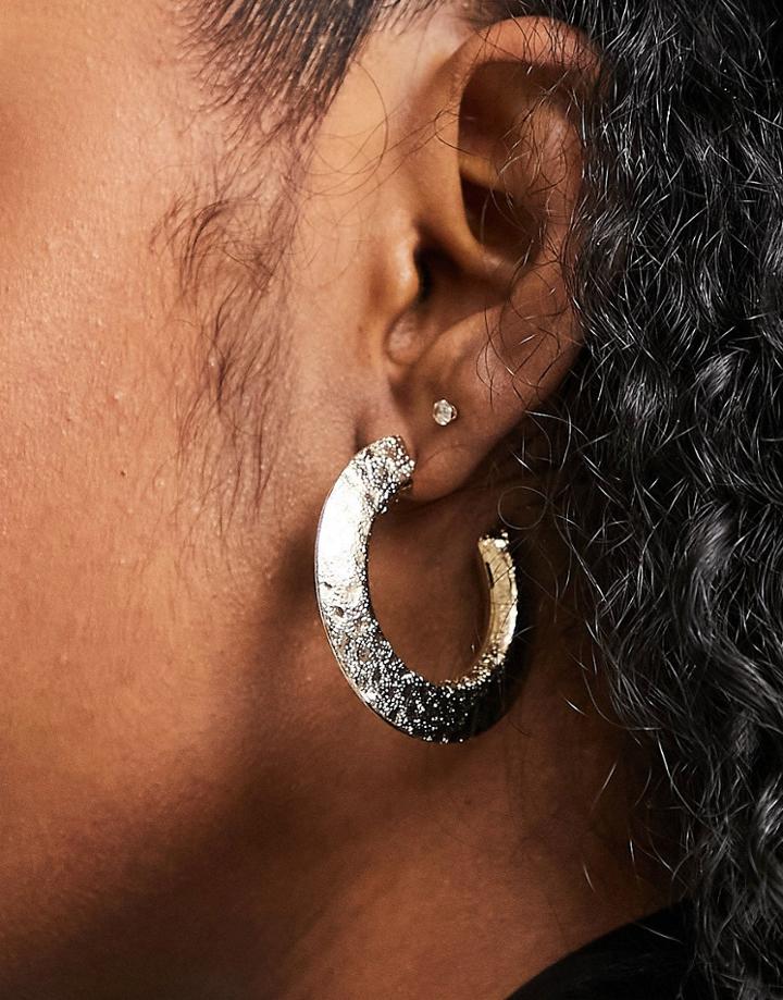 Topshop Hammered Large Hoop Earrings In Gold