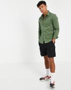 Asos Design Slim Fit Smart Shirt In Khaki-green