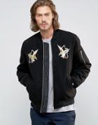 Asos Souvenir Jacket In Soft Handle With Eagle Embroidery In Black - B