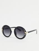 Aj Morgan Round Sunglasses In Black With Studs