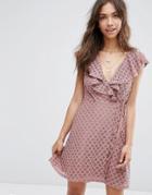 Asos Ruffle Wrap Lace Dress - Pink