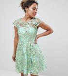 Asos Edition Petite Sequin Embroidered Skater Mini Dress-green